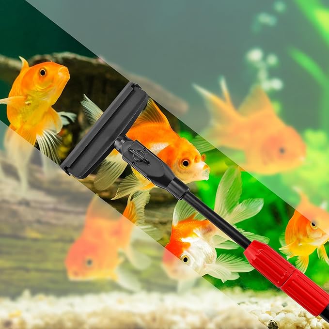 6 in 1 Aquarium Cleaning Tool Kit Fish Tank Algae Scraper, Sponge Pad, Fish Net, Gravel Rake and Cleaning Brush with Telescopic Long Handle-PawvioPets