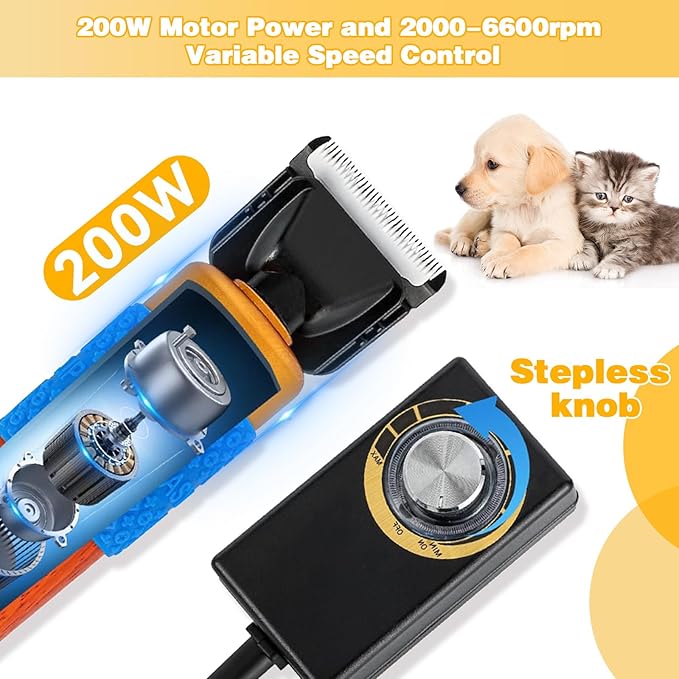 Dog Shears,Plug-in Electric Pet Shaving and Grooming Kit,200W 10ft Sheep Shears Includes 2 Blades, Low Noise & Vibration Design for Dogs Cat Goat,Perfect Dog Clippers for Families with Pets-PawvioPets
