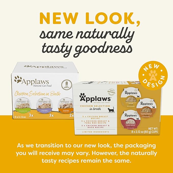 Applaws Natural Wet Cat Food, 8 Count, Limited Ingredient Cat Food Pots, Chicken Variety Count in Broth, 2.12oz Pots-PawvioPets