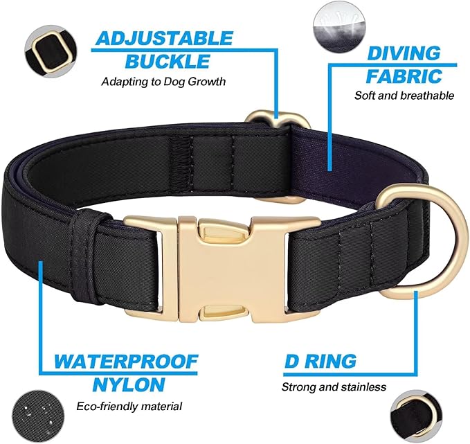 Didog Soft Padded Dog Collars for Small Dogs, Colorful and Durable Dog Collar with Quick Release Buckle, Light and Breathable for Daily Walking, Black, S-PawvioPets