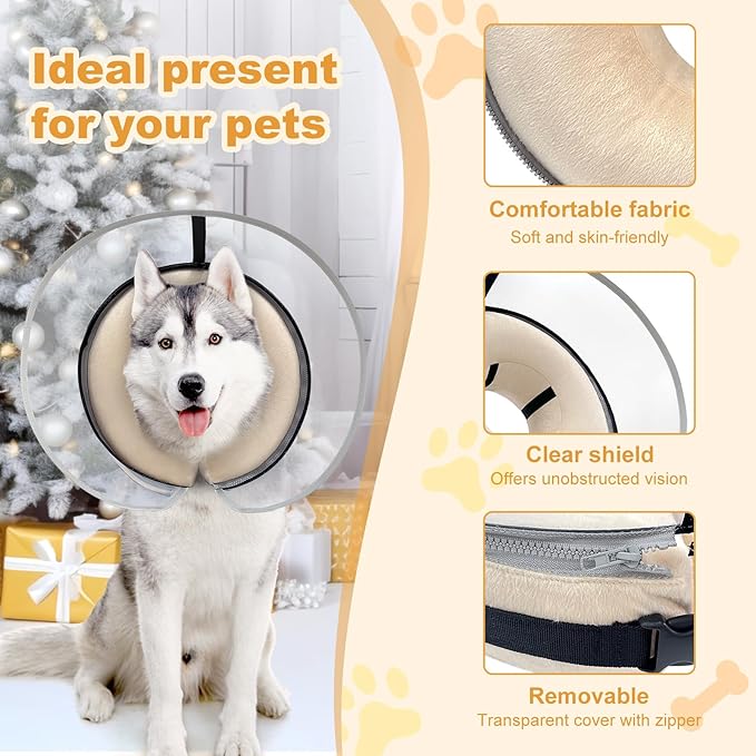 Dog Cone Collar with Enhanced Anti-Licking, Inflatable Dog Cone After Surgery, Adjustable Size with Soft Padding for Small Medium Large Dogs - Pale Yellow/XL-PawvioPets