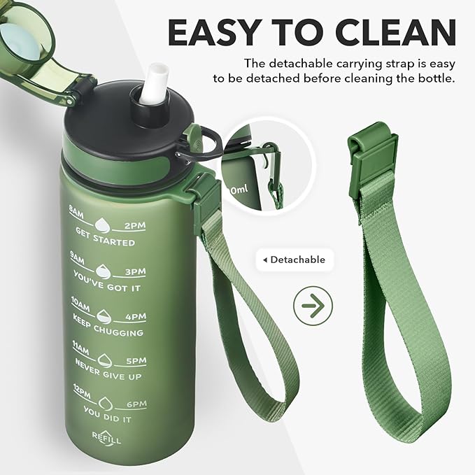 Enerbone Water Bottle, Leakproof BPA & Toxic Free, Motivational Water Bottle with Times to Drink and Straw, Fitness Sports Water Bottle with Strap for Office, Gym, Outdoor Sports-PawvioPets