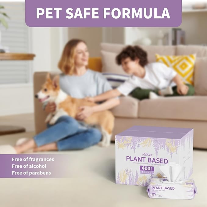 400 PCS Dog Wipes for Paws and Butt Hypoallergenic Pets Cleansing & Deodorizing Anal Gland Hygienic Puppy Wipes for Dogs Face and Body Wipes Cleaning Fur Doggie Wipes Doggy Wipes (Lavender)-PawvioPets