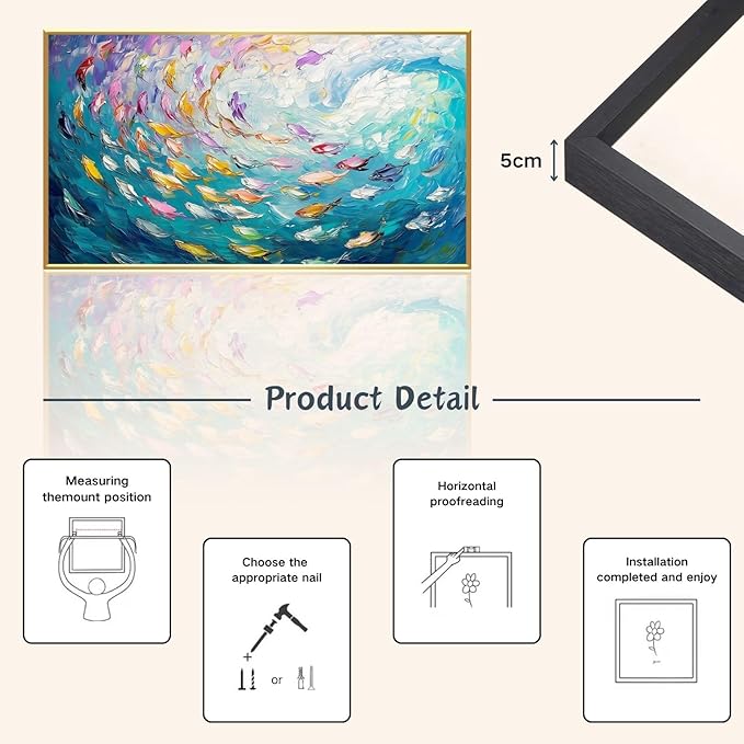 Fish Canvas Wall Art, Abstract School of Fish Canvas Wall Art, School of Fish Painting Canvas, School of Fish Wall Art, Fish Wall Decor, Fish Pictures Wall Decor, Bedroom Canvas Wall Decor (Gold Framed, 36"x20" | 92x52cm)-PawvioPets