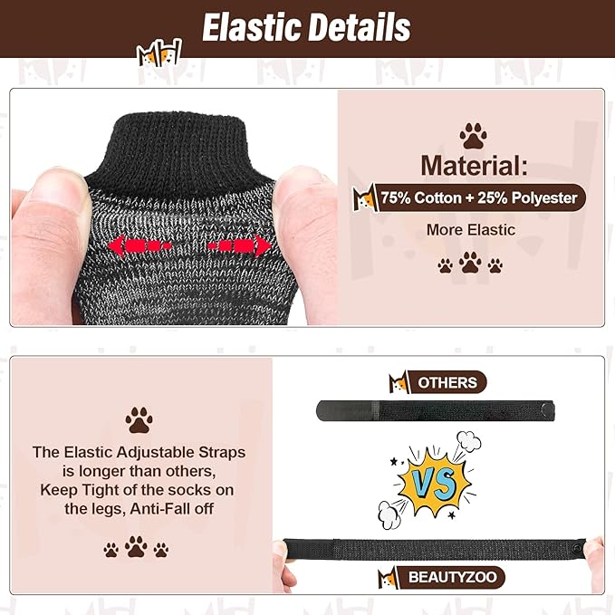 BEAUTYZOO Anti Slip Dog Socks for Small Medium Large Dogs,Paw Protector with Grips for Hardwood Floor Hot/Cold Pavement,Traction Control 3 Pairs AntiTwist Dog Shoes to Prevent Licking for Senior Dog-PawvioPets