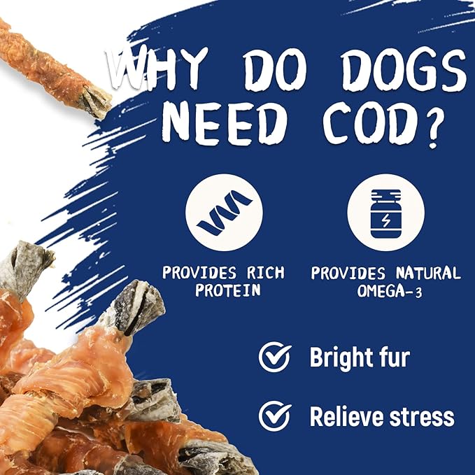 Dog Treat Chicken Wrapped Cod Skins, Fish Chews Rolls for Medium Dogs, Healthy, Rawhide-Free, 12.5 oz-PawvioPets