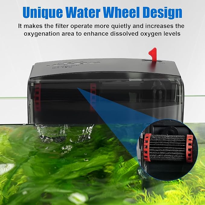 AQQA Aquarium Filter 10-30 Gallon Fish Tank Filters with Bio-Wheel Power, Hang on Back Aquarium Filter, Adjustable Flow Hob Filter, Quiet Efficient and Silent Operation (8W 110 GPH)-PawvioPets