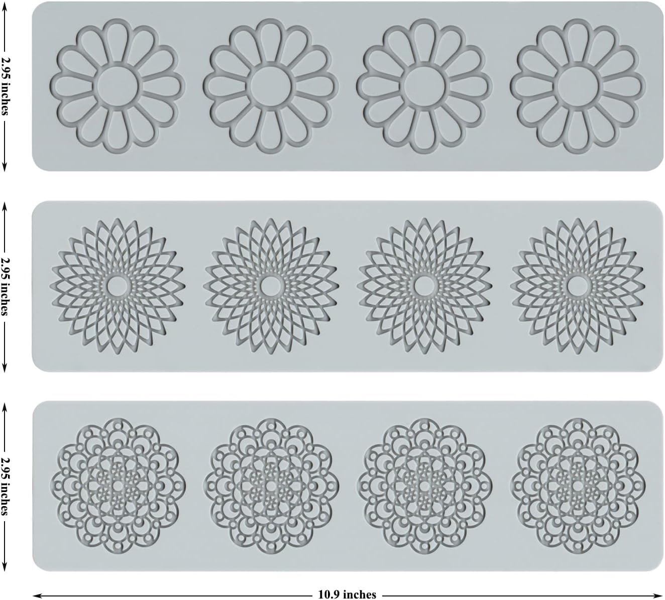 Embossing Lace Fondant Molds, Multi Circle Flowers Lace Mat Wedding Cake Decoration Tool, Rattan Shaped Cupcake Mat Silicone Molds Set of 3