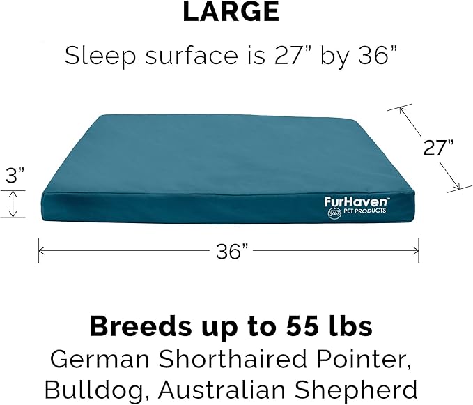 Furhaven Water-Resistant Cooling Gel Dog Bed for Large/Medium Dogs w/ Removable Washable Cover, For Dogs Up to 55 lbs - Indoor/Outdoor Logo Print Oxford Polycanvas Mattress - Deep Lagoon, Large-PawvioPets