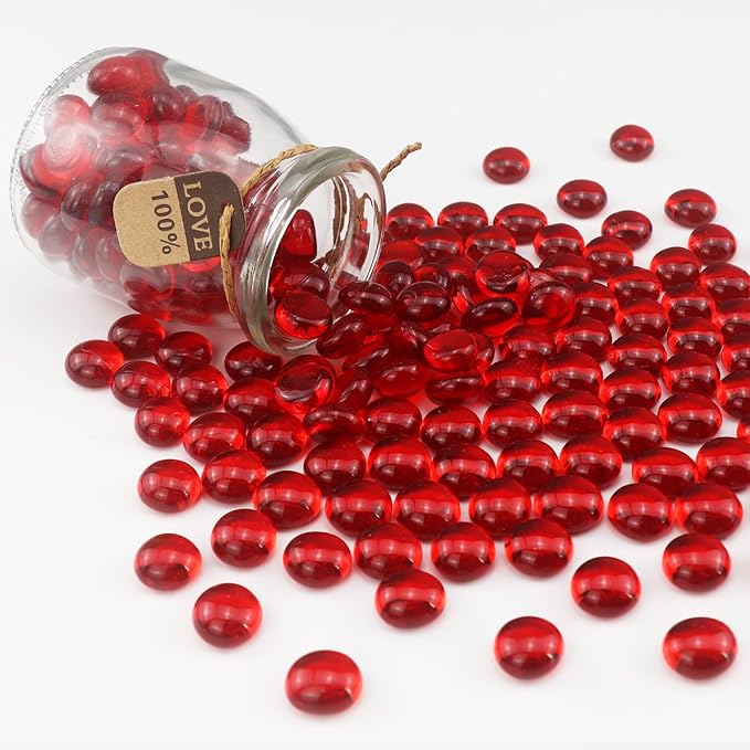 2.16LB Glass Beads Vase Filler Aquarium Gravel Decor Flat Glass Marbles Gems Pebbles Fish Tank Rocks Home Decorative Art Craft - Red-PawvioPets