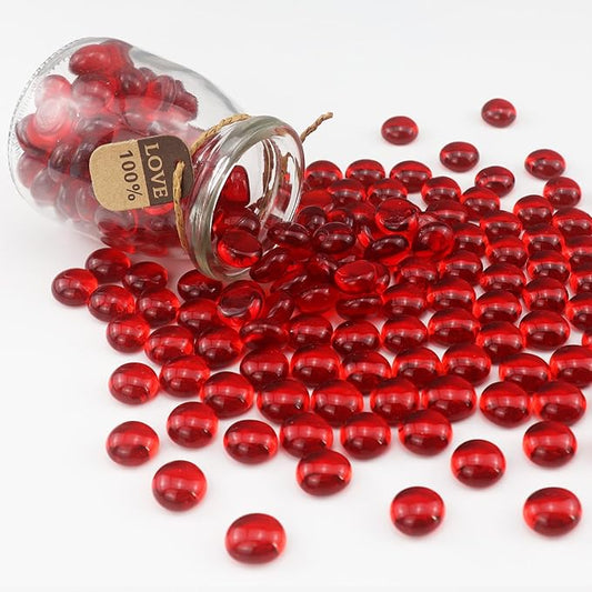 2.16LB Glass Beads Vase Filler Aquarium Gravel Decor Flat Glass Marbles Gems Pebbles Fish Tank Rocks Home Decorative Art Craft - Red-PawvioPets