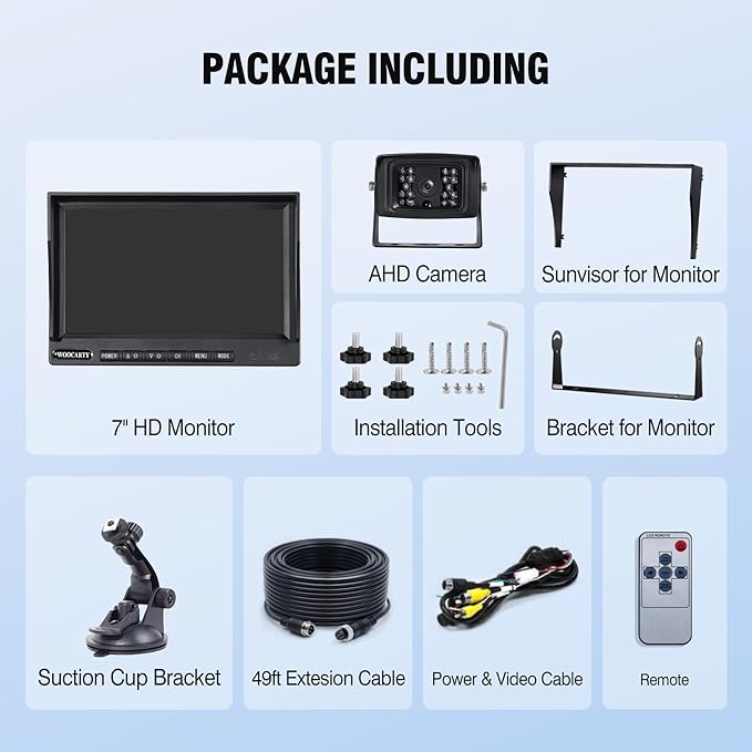 7-inch AHD1080P Wired RV Backup Camera System, IP69k Waterproof IR Night Vision Reversing Camera, Vibration-Proof 20G for Trailer/Tractors/Truck/Excavator/Caravan/Skid Steer/Heavy Equipment-PawvioPets