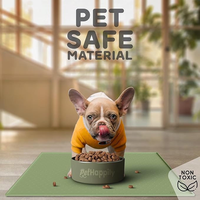 Dog Food Mat - 28x18 Raised Edges Dogs Mat for Food and Water Prevent Spill, Waterproof Cat Food Mats Protect Floors, Easy Clean Dog Bowl Mats for Food and Water, Silicone Pet Feeding Placemats Green-PawvioPets