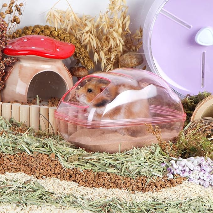 BUCATSTATE Hamster Sand Bath Kit Hamster Sand Bath Container Large Transparent Toilet with Scoop Set Dwarf Hamster Accessory for Small Animals(Pink, Large)-PawvioPets