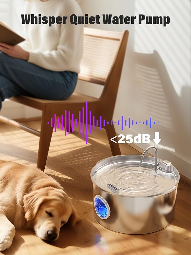 3.4Gal Dog Water Fountain for Large Dogs, Extra Large Stainless Steel Pet Water Fountain, Round Dog Water Bowl Dispenser with Metal Handle, Water Level Window, Supet Quiet Pump for Multi Pet Home-PawvioPets