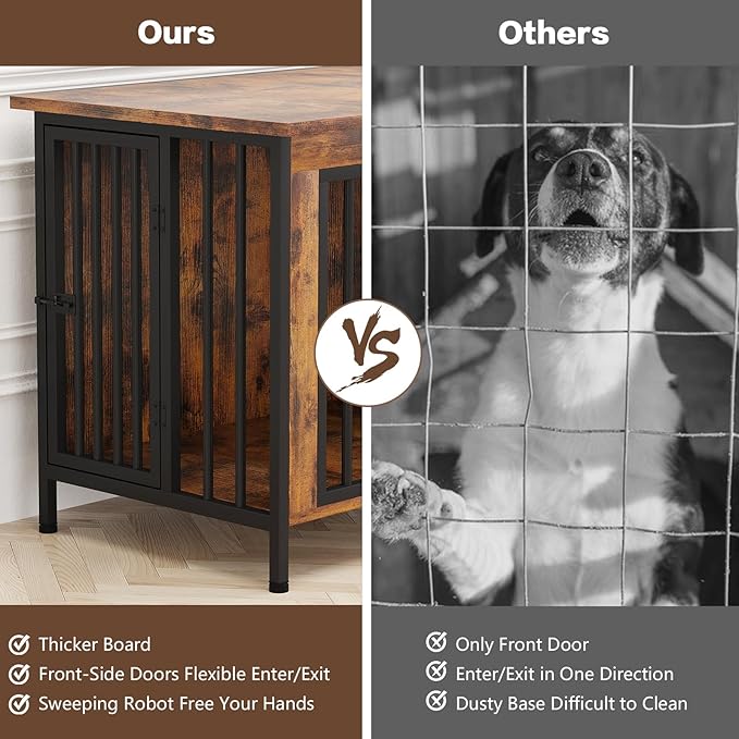 EasyCom 31.5" Small Dog Crate Furniture, Chew-Resistant Dog Crates for Small and Medium Dogs, Dog Kennel Furniture Indoor with 2 Doors and 3.94" Raised Feet, as TV Stand, End Table, Crate Table-PawvioPets