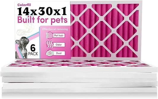 Colorfil 14x30x1 Air Filter (6-Pack) | Made in the USA | Color Changing | Remove Cat and Dog Odor | MERV 8 for Pet Hair Dander and Dust | 13.75"x29.75"x0.75" Exact Size-PawvioPets