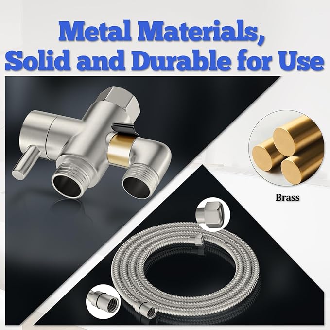 Dog Shower Attachment Metal, YDmeet Pet Shower Attachment for Fast and Clean Pet Bathing and Dog Washing, Brass Shower diverter, Adjustable Pet Shower Sprayer, 8 ft Hose and Shower Holder, Brushed-PawvioPets