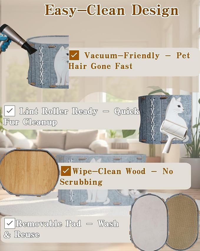 2-in-1 Large Cat House for Indoor Cats, Felt Cat Cave with Cushion, Dual Entrances & Sisal Ball Toy, Enclosed Bed for Large Cats or Multi-Cat Use, Supports 88 lbs-PawvioPets