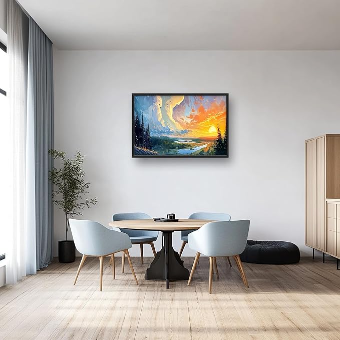 Framed Large Sunrise Wall Art for Living Room, Oversized Sunrise Wall Decor Forest Lake Landscape Canvas Print Natural Picture Home Decoration for Bedroom Living Room Office 36"x24"-PawvioPets