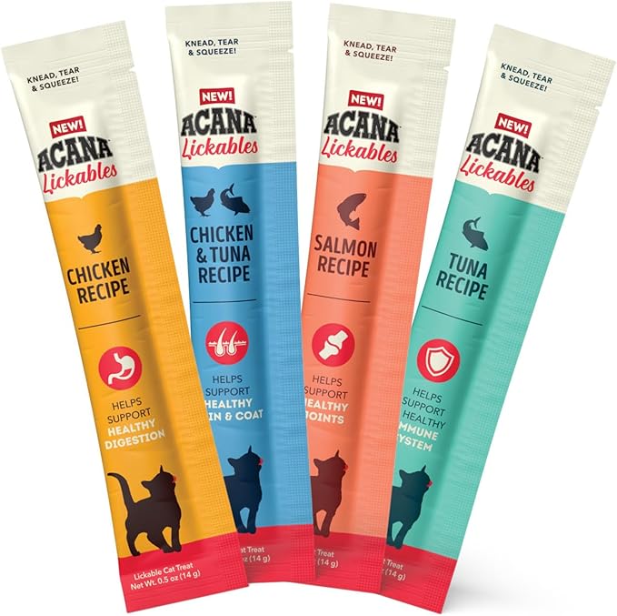 ACANA Lickables Cat Treats Variety Pack: .5oz Tubes (8 Count, 2 of Each)-PawvioPets