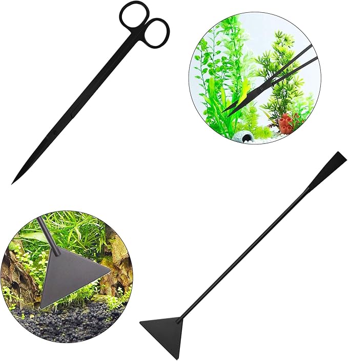Aquascaping Tools 7 in 1 Kit Aquarium Plant Scissors Tools Set Curved & Waved Scissor Tweezers Spatula Stainless Steel Anti Rust Tools for Aquascape Black-PawvioPets