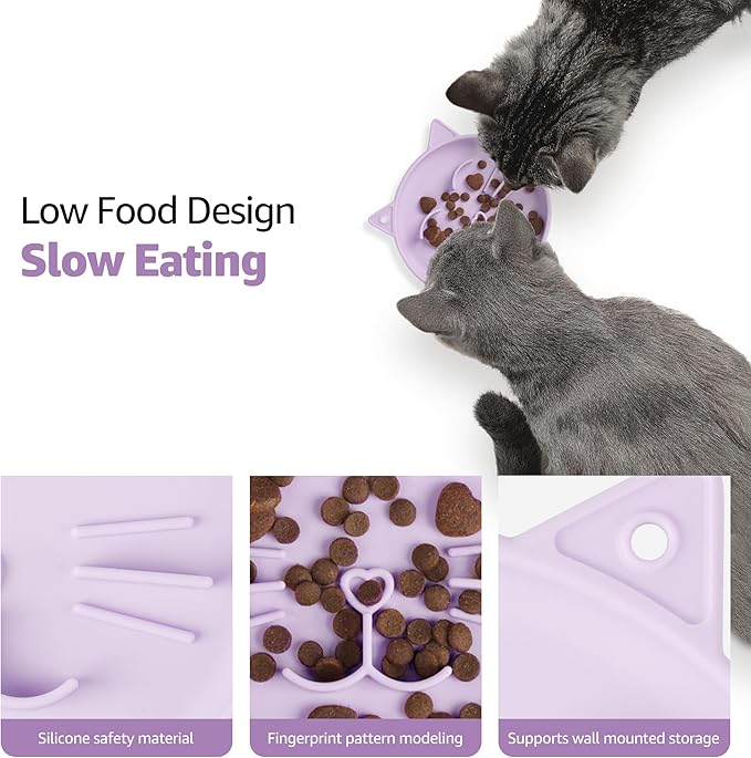 Coomazy Silicone Slow Feeder Dog Cat Bowls, Interactive Puzzle Toy for Pets Dry/Wet Food Training, Keeps Dogs Cats Busy, Prevents Puppy Kitty Overeating (Purple, 0.8 Cup)-PawvioPets