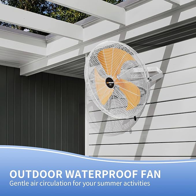 20 Inch Outdoor Wall Fan, 5800 CFM Waterproof Wall Mounted Fan Industrial Grade Metal Outdoor Fans, 3 Speeds, Adjustable Tilt, for Patio, Greenhouse, Garage, Gazebo Use, UL Listed-PawvioPets