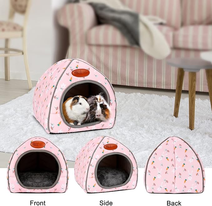 BWOGUE Guinea Pig Bed Large Hide-Out Cozy House Bed for Rabbits Ferret Chinchilla Bearded Dragon Winter Warm Cage Nest Hamster Accessories Cute Bunny and Carrot Pattern-PawvioPets