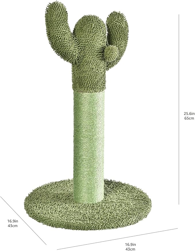 Amazon Basics Cat Scratcher - Indoor Cactus Single Cat & Kittens Scratching Post with Dangling Ball, Medium (25.6"H) - Green-PawvioPets