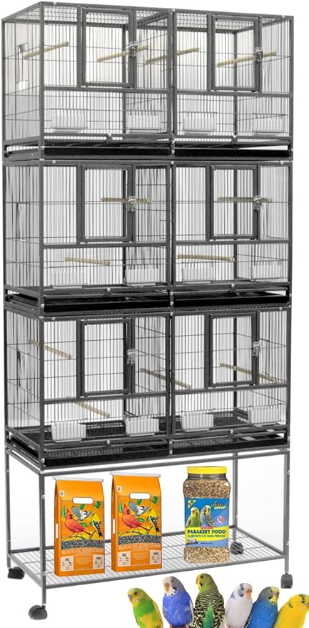 Combo Breeding Stacker Center Divided Breeder Bird Flight Double Rolling Cage with Side Breeding Nest Door (Black Vein, Triple Stack)-PawvioPets