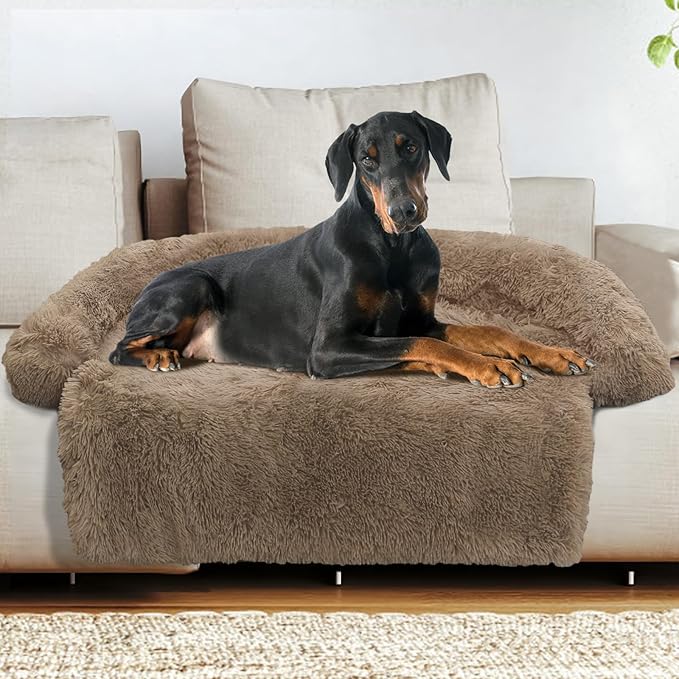 GGIB Calming Dog Bed Fluffy Plush Dog Mat for Furniture Protector with Removable Washable Cover for Large Medium Small Dogs and Cats (Extra Extra Large, Camel)-PawvioPets