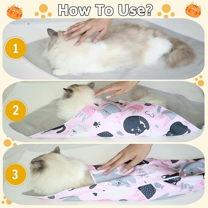 31.5" Cat Wrap for Grooming-Premium Cat Grooming Wrap Cat Restraint for Nail Clipping, Self-Adherent Soft Cat Blanket to Wrap Cat Anti-Scratch Anti-Escape Grooming Bag (Pink, XXL)-PawvioPets