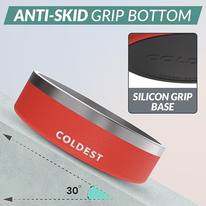 Coldest Dog Bowl - Anti Rust Metal, Non Slip, 3 Layers Insulated Stainless Steel Dog Bowls - Spill Proof & Heavy Duty - Water Bowl for Dogs, Cats & Pets, Dish Washer Safe (42 oz, Crimson Red)-PawvioPets