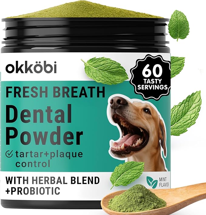 Dog Teeth Cleaning Powder - Dog Breath Freshener + Dental Care for Doggies & Cats + Tartar Remover for Teeth with Natural Ingredients + Probiotics Blend (Mint - 200g)-PawvioPets