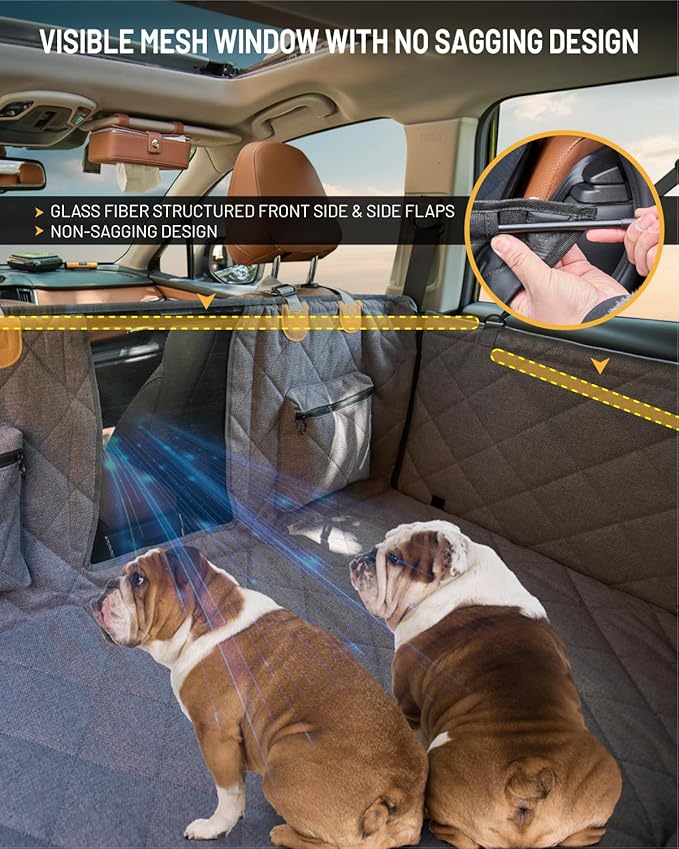 Back Seat Extender for Dog, Waterproof Dog Car Seat Cover for Back Seat, Hard Bottom Car Seat Cover, Large-Space Hammock for Car Truck SUV, Pet Seat Cover Holds 450lbs(Grey)-PawvioPets