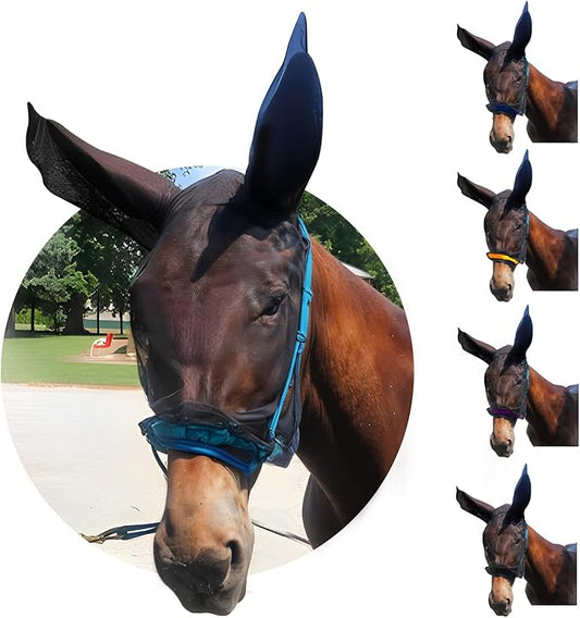 Donkey Fly Mask with Long Ears (Aqua) Half Hoodie for Standard Donkey, Made in USA - Mule Fly Mask with Ears Protection from Insects and Bugs, Face Cover Soft Mesh Fabric with Adjustable Fastener-PawvioPets