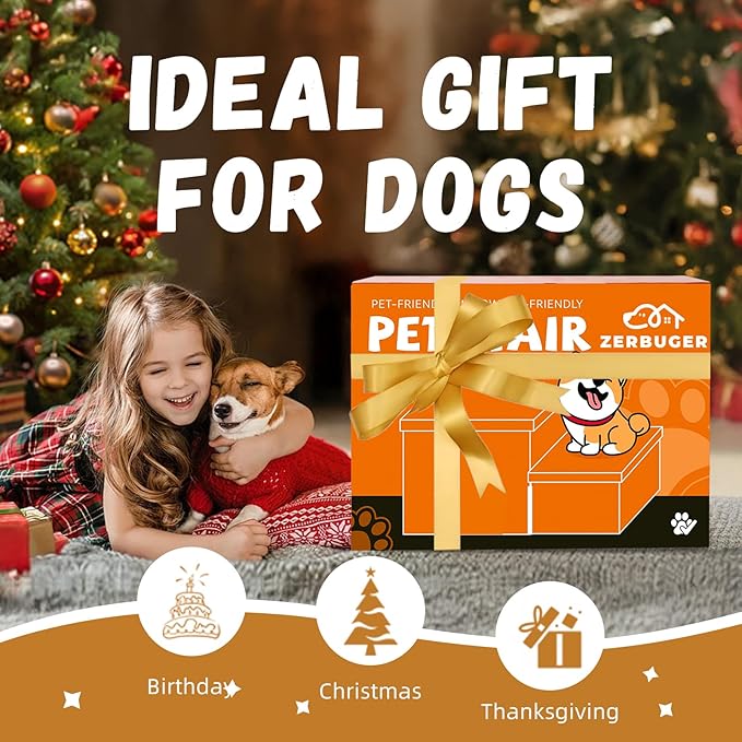 Dog Stairs with Storage 12" H, 2-Step Wider Dog Steps for Dogs Cats, Folding Sturdy Pet Stairs Climbing Sofa Couch, Ramp for Car Hold Up to 150 lbs (Gray, No Condo)-PawvioPets