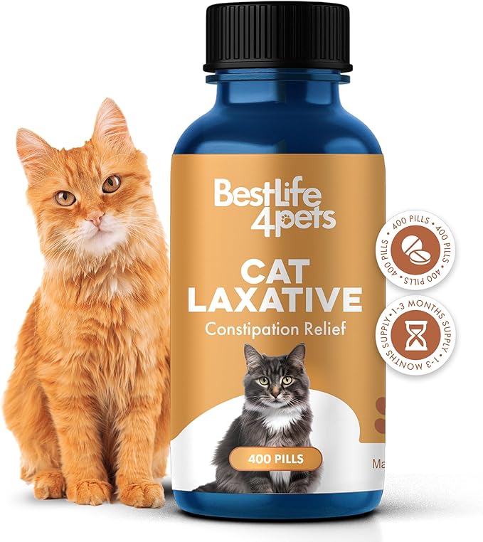 Cat Laxative Constipation Relief, Natural Cat Stool Softener Remedy for Irregular Bowel Movements Without Feline Diarrhea, Supports Feline Digestion & Gas Pain Relief, 400 Odorless, Tasteless Pills-PawvioPets