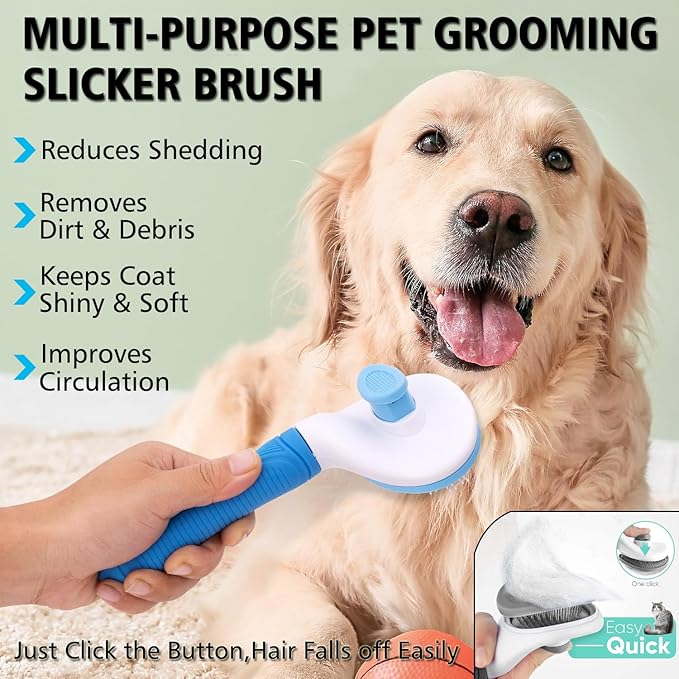 3PCS Dog Grooming Brush - Dog Brush for Shedding Massaging Bathing - Double Sided Shedding, Dematting Undercoat Rake - Self Cleaning Slicker Comb for Dogs and Cats with Long or Short Coats-PawvioPets