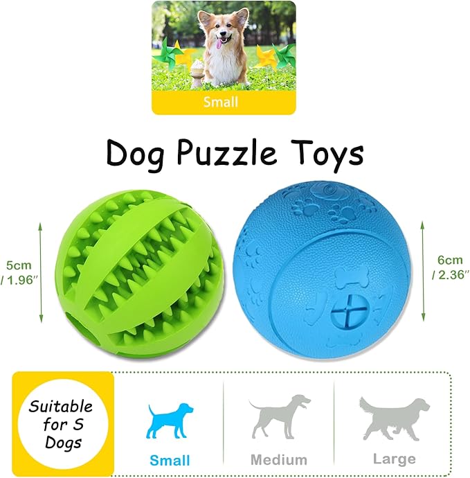 Dog Puzzle Toy, Treat and Dental Balls, Interactive Treat Dispensing Toy for Dogs, Durable Puppy Toys for Teething Small Dogs, Rubber Teeth Balls, Slow Feeder,2 Pack (Small)-PawvioPets
