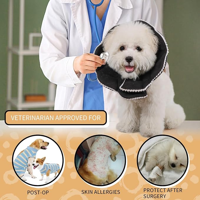 Adjustable Small Dog Cone,Soft Cat Recovery Cone Collar,Cute Cat Surgery Collar for Kitten,Puppy,Black,Medium-PawvioPets