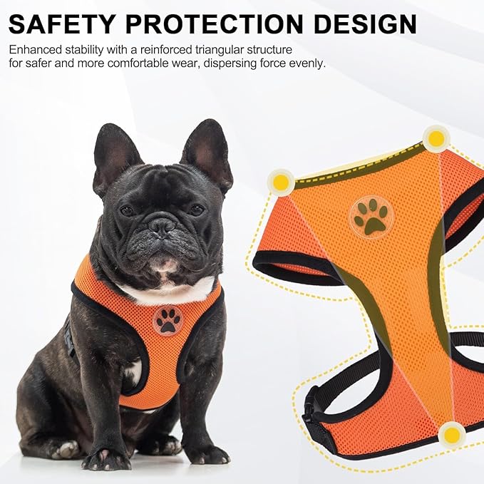 BINGPET No Pull Dog Harness, Soft Mesh Breathable All Weather Vest, Safety Protection Design, Durable Adjustable Step-in Easy Walk Dog Harness for Large Dogs (Orange, L)-PawvioPets