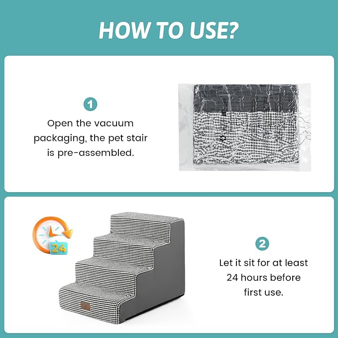 Dog Stairs for Small Dogs, 4 Tier Wider Pet Stairs for Couch and Beds, 17.7" H Non-Slip Dog Steps for Old Cats, Puppy, Small Medium Dogs, 17.7x23.6x17.7 inch, White Black-PawvioPets