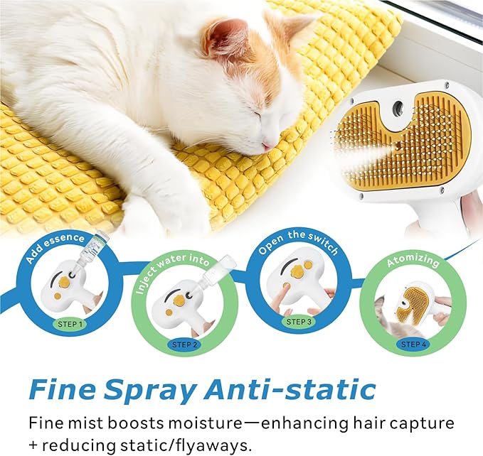 4-in-1 Pet Steam Brush for Dog & cat brush for shedding，Spray Hair Removal Comb with Waterless Shampoo–Self-Cleaning Pet Grooming Tool for Shedding, Anti-Static & Skin-Friendly Design-PawvioPets
