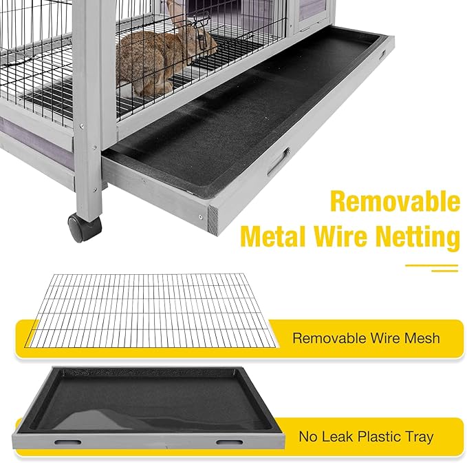 AIVITUVIN Rabbit Hutch Indoor with Wire Rabbit Cage Outdoor Bunny Cage with Run Guinea Pig Cage Leakproof Pull Out Tray-PawvioPets