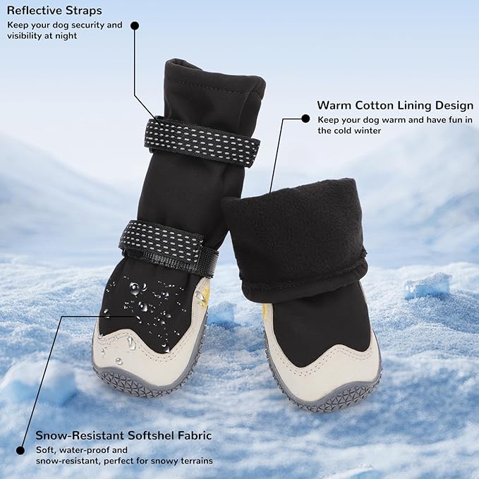 Dog Shoes for Large Small Medium Dogs, Dog Snow Boots Winter, Dog Booties and Paw Protectors to Prevent Licking, Anti-Slip Dog Shoes with Reflective for Hot Pavement, Hardwood Floors, Hiking (Size 6)-PawvioPets