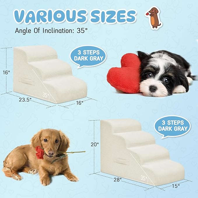 Dog Steps for Small Dogs, 4-Step Pet Ramp Stairs for High Beds and Sofa, Non-Slip Pet Stairs for Small Dogs and Cats, Removable and Easy to Clean Cover, Beige-PawvioPets