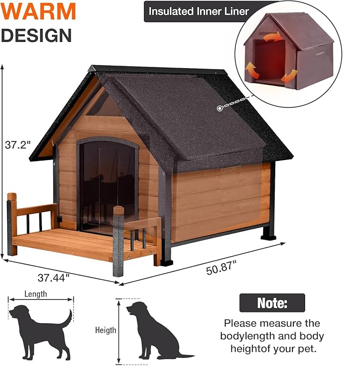 Dog House Outdoor Insulated, 50.87" L Large Dog Kennel with Chew-Proof Iron Frame, Suitable for Medium to Large Dogs (Brown)-PawvioPets
