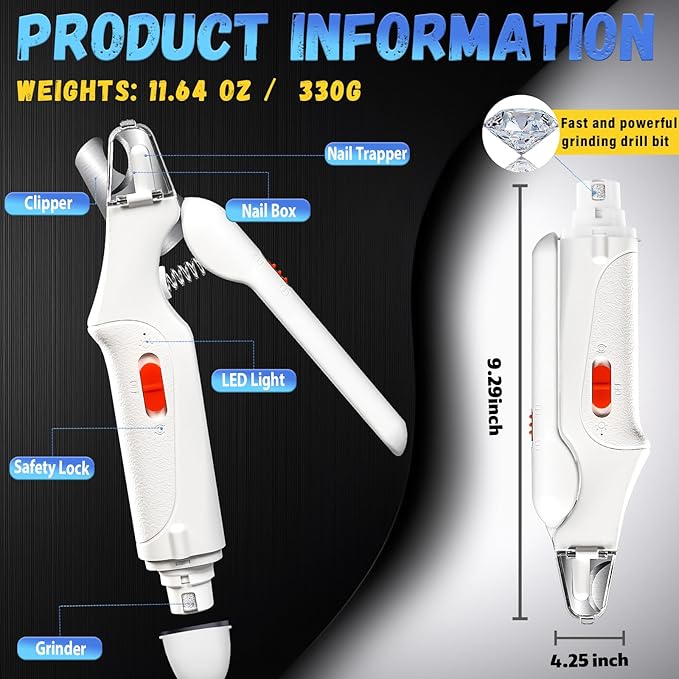 2 in 1 Dog Nail Clippers and Grinder with Lights & Cat Nail Clipper for Large Medium Small Dogs Cats Nail Trimmers USB Rechargeable with 2 LED Lights Dog Claw Care for Non-Black Nails-PawvioPets
